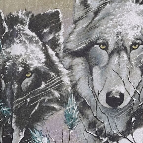 Vtg Mens Green 90s Wolves Double Sided Tee Single Stich Mineral Wash Wilderness - Picture 2 of 10